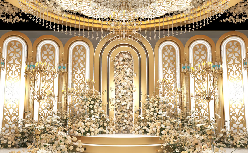 沙湾香槟色调婚礼堂效果展示